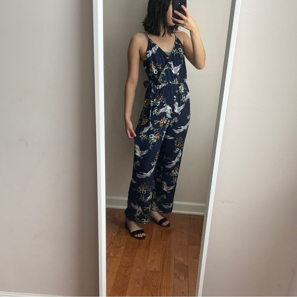TRAC Small Navy Blue Jumpsuit Birds Flowers Summer Spring